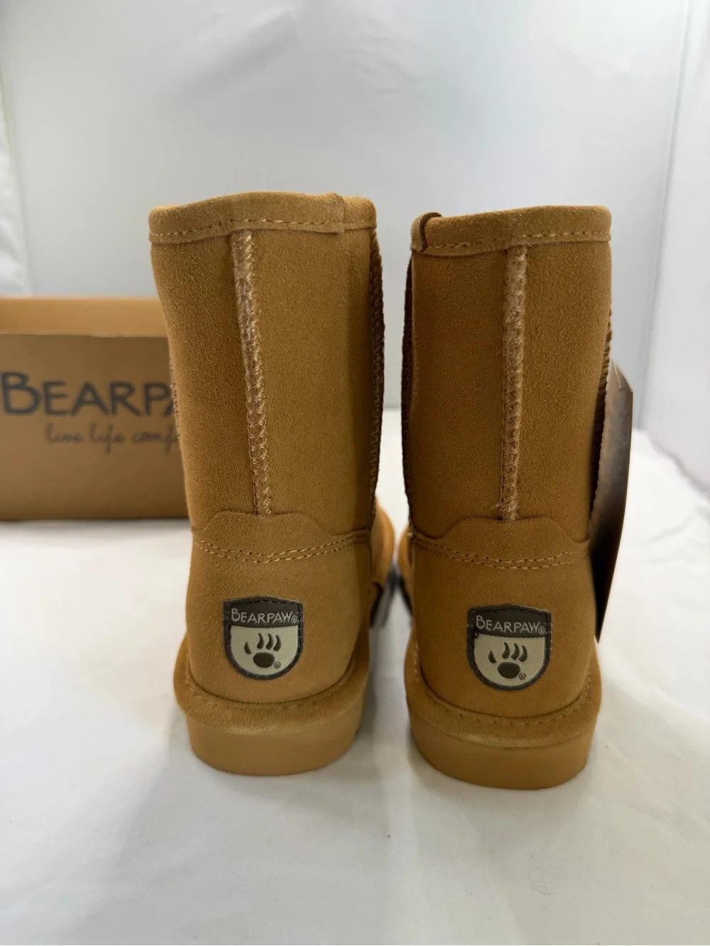 BearPaw Tan Suede Cozy Short Boot iced coffee